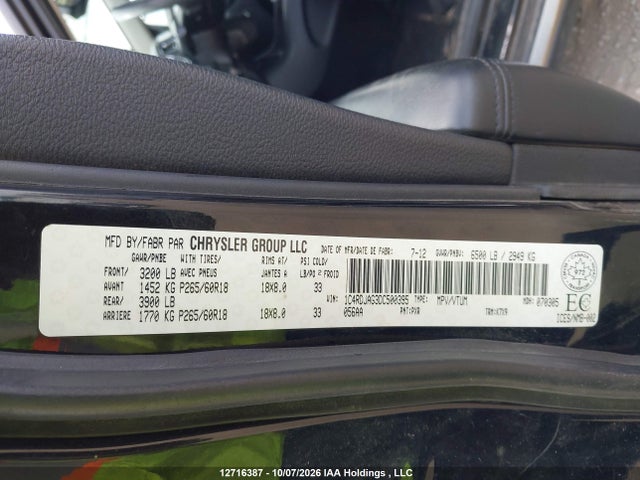 Aukcja sprzedaży 2013 Dodge Durango Sxt, vin: 1C4RDJAG3DC500395, numer aukcji: 12716387