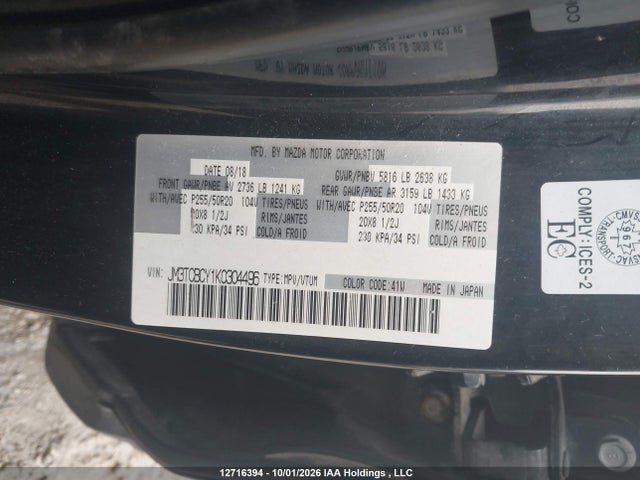 Продаж на аукціоні авто 2019 Mazda Cx-9 Touring, vin: JM3TCBCY1K0304496, номер лоту: 12716394