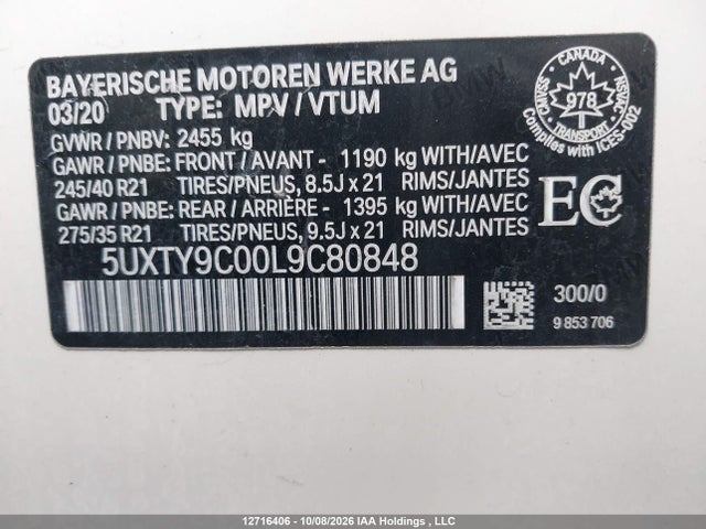 BMW X3 M40i 2020 5UXTY9C00L9C80848 Image 19