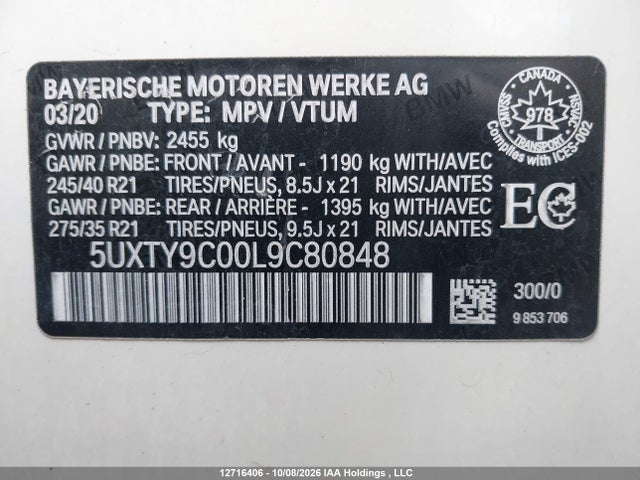 BMW X3 M40i 2020 5UXTY9C00L9C80848 Image 9