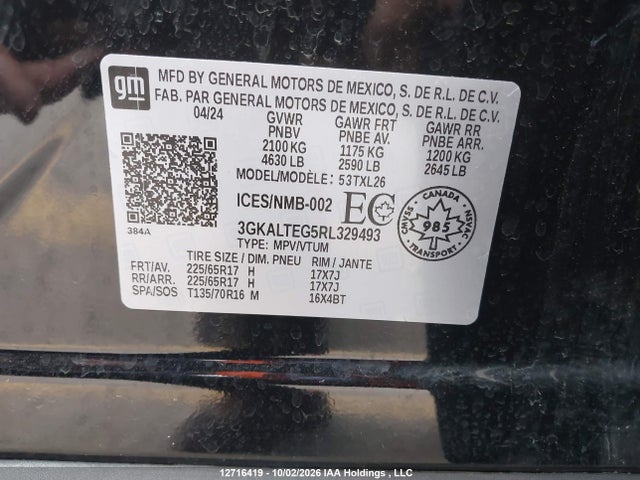 12716419 :رقم المزاد ، 3GKALTEG5RL329493 vin ، 2024 Gmc Terrain Sle مزاد بيع