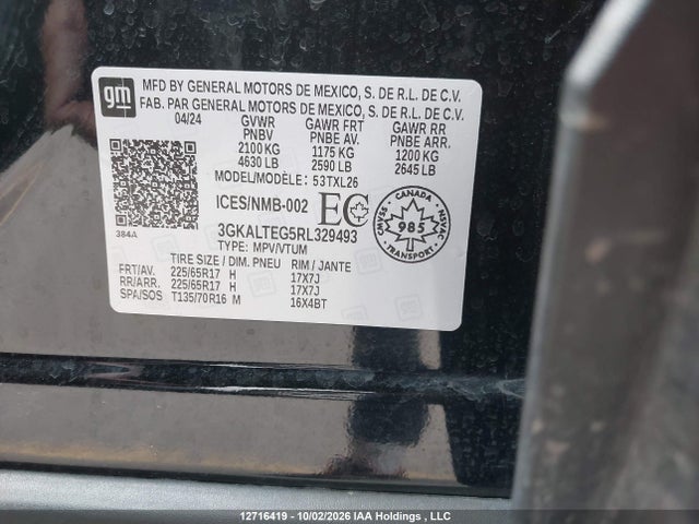 12716419 :رقم المزاد ، 3GKALTEG5RL329493 vin ، 2024 Gmc Terrain Sle مزاد بيع