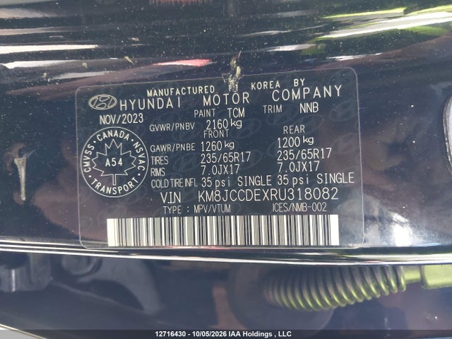 12716430 :رقم المزاد ، KM8JCCDEXRU318082 vin ، 2024 Hyundai Tucson Sel مزاد بيع