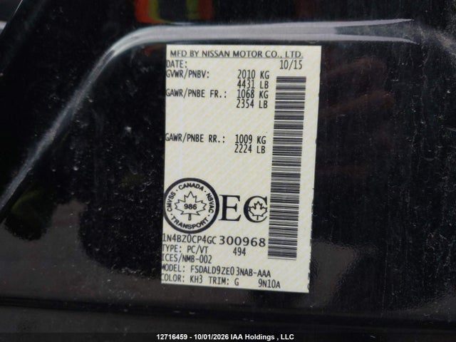 1N4BZ0CP4GC300968 Nissan Leaf S/sl/sv