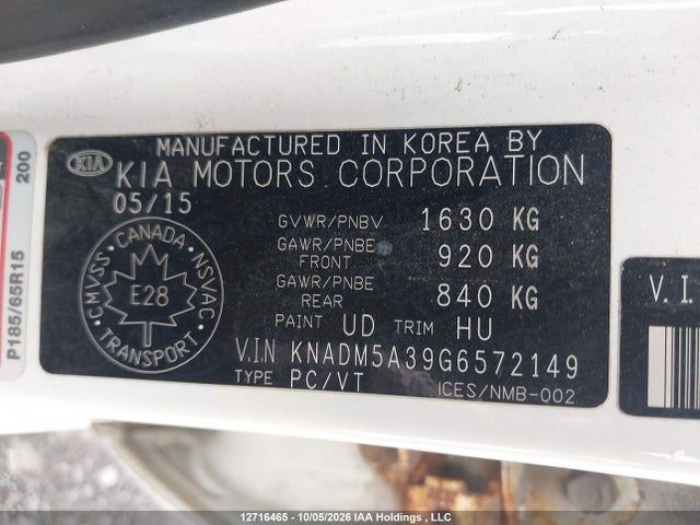 2016 Kia Rio Lx მანქანა იყიდება აუქციონზე, vin: KNADM5A39G6572149, აუქციონის ნომერი: 12716465