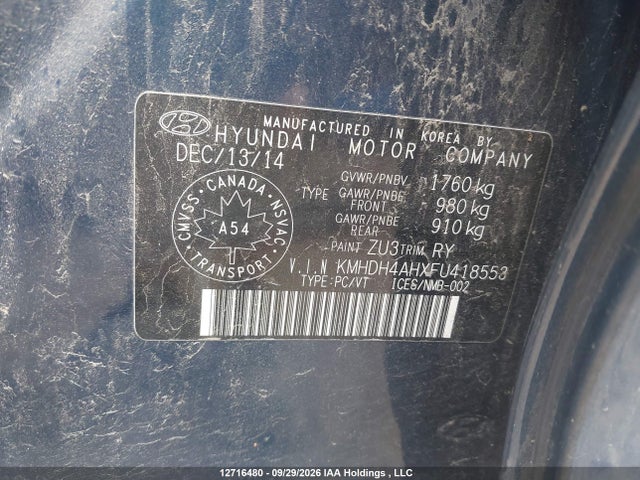 Aukcja sprzedaży 2015 Hyundai Elantra Gls, vin: KMHDH4AHXFU418553, numer aukcji: 12716480