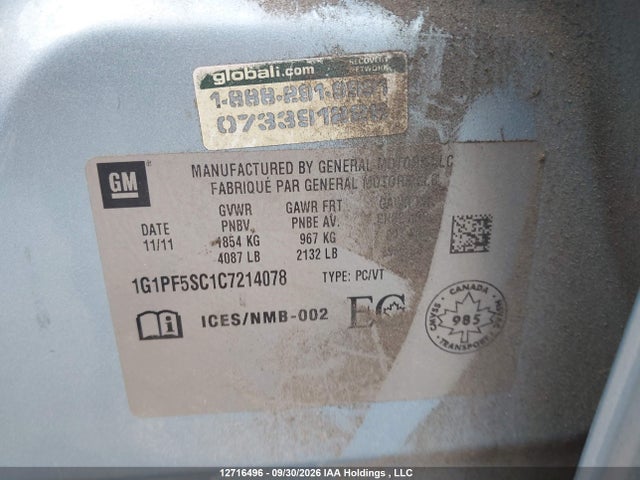 Продаж на аукціоні авто 2012 Chevrolet Cruze, vin: 1G1PF5SC1C7214078, номер лоту: 12716496
