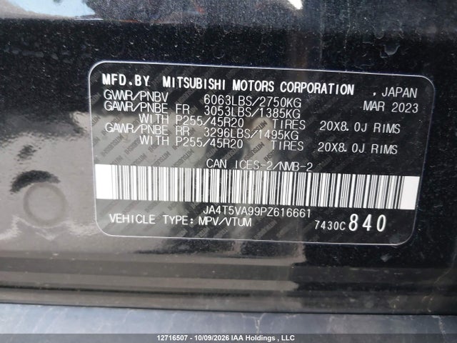 Aukcja sprzedaży 2023 Mitsubishi Outlander Phev Gt, vin: JA4T5VA99PZ616661, numer aukcji: 12716507