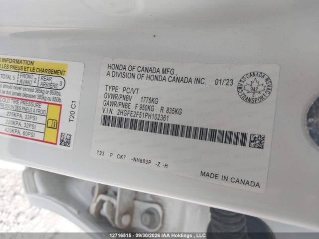 Продаж на аукціоні авто 2023 Honda Civic Sport/sport-b, vin: 2HGFE2F51PH102361, номер лоту: 12716515