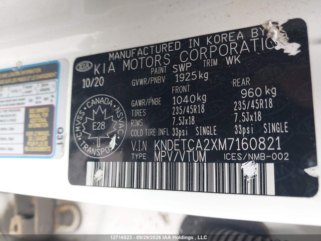 Продажа на аукционе авто 2021 Kia Seltos Sx, vin: KNDETCA2XM7160821, номер лота: 12716523