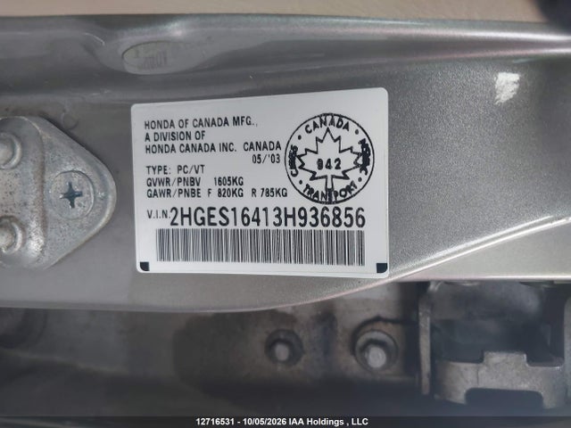 Продаж на аукціоні авто 2003 Honda Civic Dx, vin: 2HGES16413H936856, номер лоту: 12716531