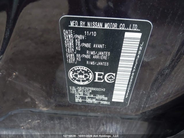 Продаж на аукціоні авто 2011 Nissan Quest S/sv/sl/le, vin: JN8AE2KP6B9000342, номер лоту: 12716539