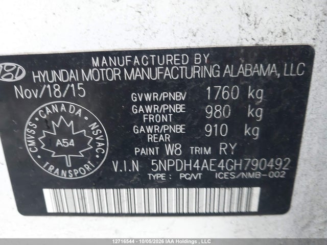 Auction sale of the 2016 Hyundai Elantra Se/sport/limited, vin: 5NPDH4AE4GH790492, lot number: 12716544