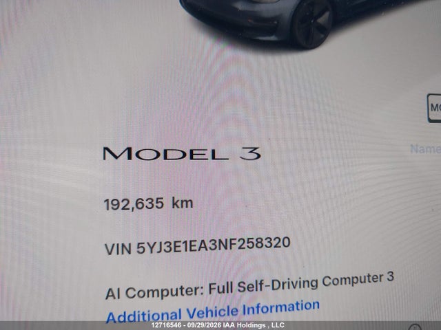Продаж на аукціоні авто 2022 Tesla Model 3, vin: 5YJ3E1EA3NF258320, номер лоту: 12716546