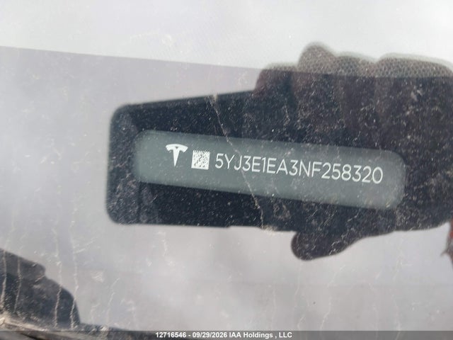 Продаж на аукціоні авто 2022 Tesla Model 3, vin: 5YJ3E1EA3NF258320, номер лоту: 12716546