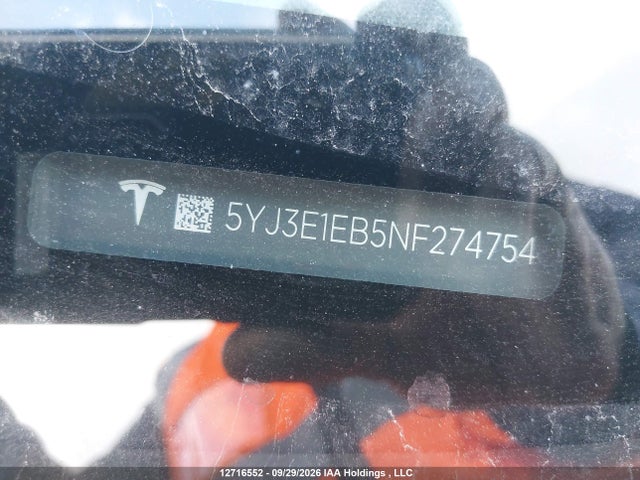 Продаж на аукціоні авто 2022 Tesla Model 3, vin: 5YJ3E1EB5NF274754, номер лоту: 12716552
