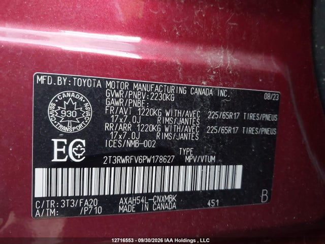 Aukcja sprzedaży 2023 Toyota Rav4 Hybrid, vin: 2T3RWRFV6PW178627, numer aukcji: 12716553