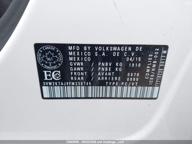 3VW2K7AJ9FM338745 Volkswagen Jetta 2.0l Trendline/2.0l Trendline+