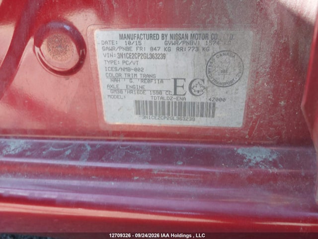 12709326 :رقم المزاد ، 3N1CE2CP2GL363239 vin ، 2016 Nissan Versa Note 1.6 S/1.6 Sl/1.6 Sr/1.6 Sv مزاد بيع