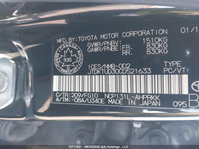 Продаж на аукціоні авто 2012 Toyota Yaris Le, vin: JTDKTUD30CD521633, номер лоту: 12711821