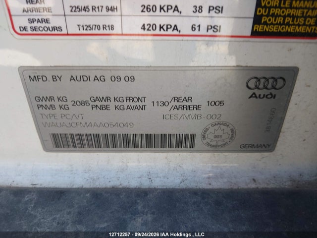 Aukcja sprzedaży 2010 Audi A3 2.0 Tdi, vin: WAUAJCFM4AA054049, numer aukcji: 12712257