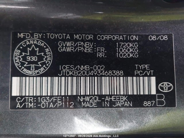 Продаж на аукціоні авто 2009 Toyota Prius, vin: JTDKB20U493468388, номер лоту: 12712507