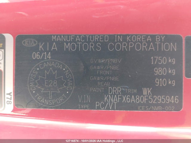 KNAFX6A80F5295946 KIA FORTE EX