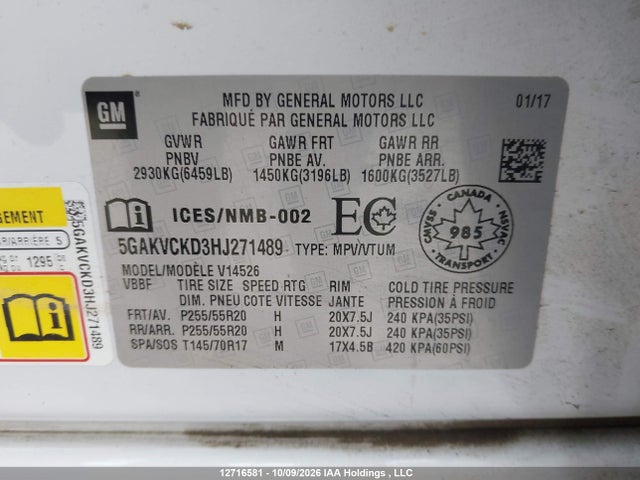 Продажа на аукционе авто 2017 Buick Enclave Premium, vin: 5GAKVCKD3HJ271489, номер лота: 12716581