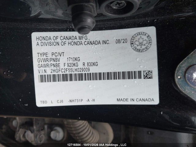 Продажа на аукционе авто 2020 Honda Civic, vin: 2HGFC2F55LH029009, номер лота: 12716584