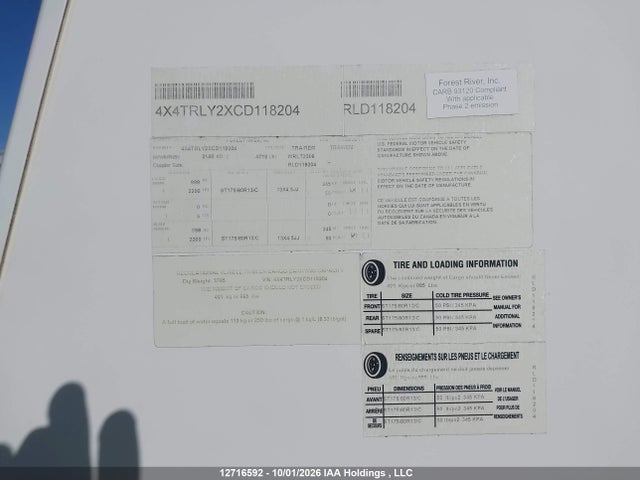 Продаж на аукціоні авто 2012 Forest River , vin: 4X4TRLY2XCD118204, номер лоту: 12716592