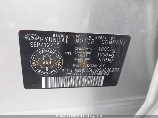 2016 Hyundai Elantra Gt მანქანა იყიდება აუქციონზე, vin: KMHD25LH0GU306270, აუქციონის ნომერი: 12716608
