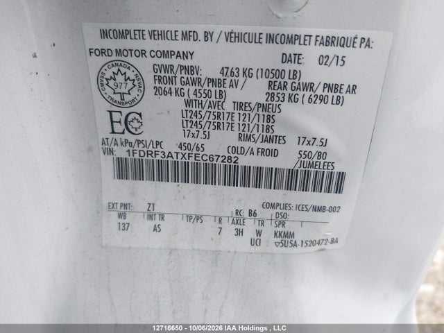 Продажа на аукционе авто 2015 Ford F350, vin: 1FDRF3ATXFEC67282, номер лота: 12716650