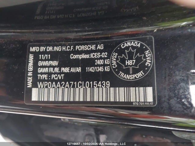 Продажа на аукционе авто 2012 Porsche Panamera 2/4, vin: WP0AA2A71CL015439, номер лота: 12716657