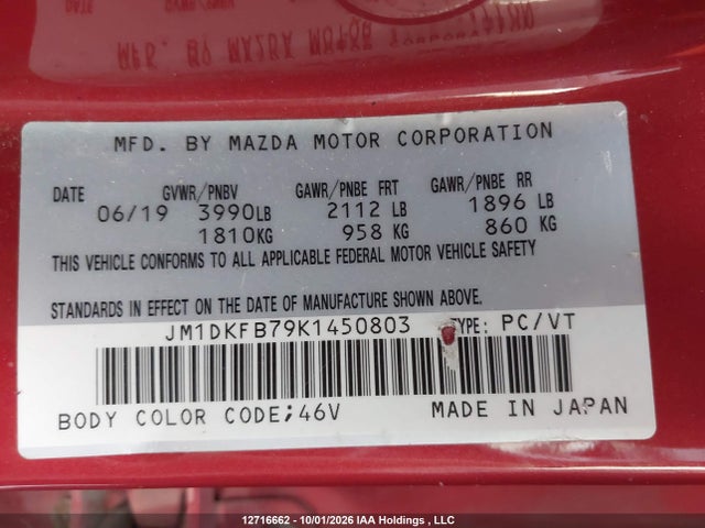 Продажа на аукционе авто 2019 Mazda Cx-3 Gx, vin: JM1DKFB79K1450803, номер лота: 12716662