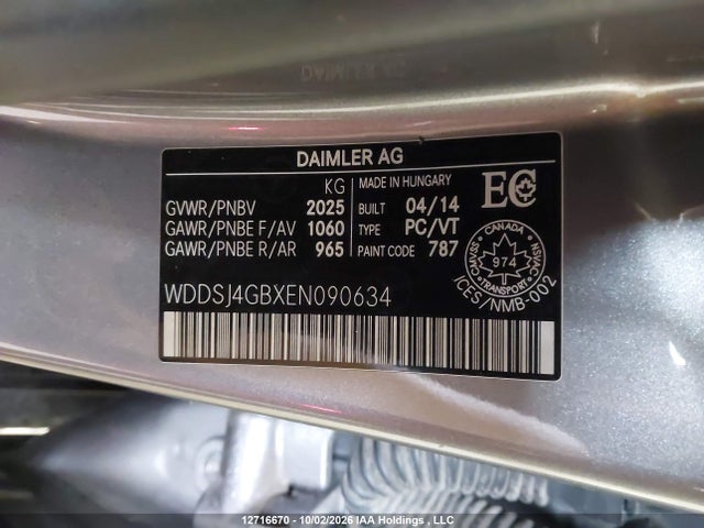 12716670 :رقم المزاد ، WDDSJ4GBXEN090634 vin ، 2014 Mercedes-benz Cla 250 4matic مزاد بيع
