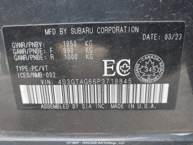 Продажа на аукционе авто 2023 Subaru Impreza Sport With Eyesight 5-door, vin: 4S3GTAG66P3718845, номер лота: 12716697