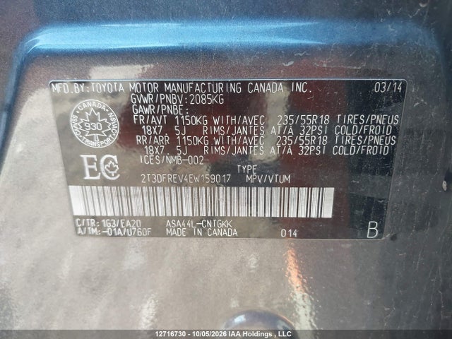Toyota Rav4 Limited 2014 2T3DFREV4EW159017 Image 9