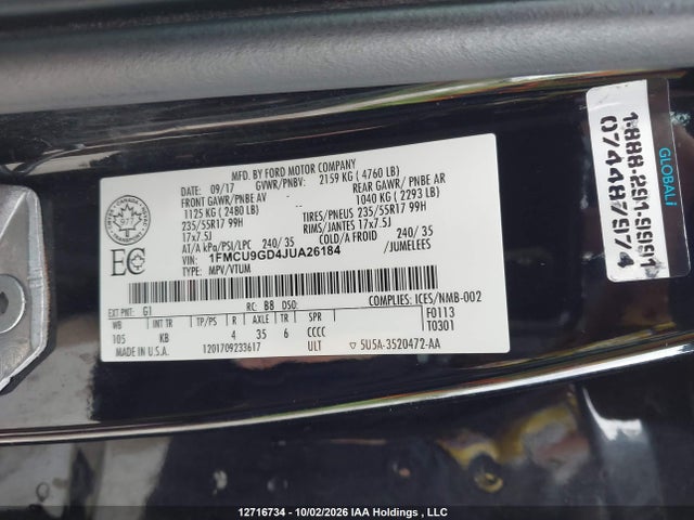 Ford ESCAPE SE 2018 1FMCU9GD4JUA26184 Image 9