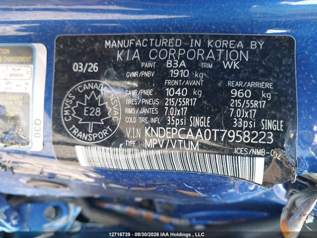 Продажа на аукционе авто 2026 Kia Seltos Lx, vin: KNDEPCAA0T7958223, номер лота: 12716739