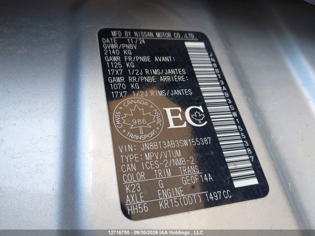 12716750 :رقم المزاد ، JN8BT3AB3SW155387 vin ، 2025 Nissan Rogue S مزاد بيع