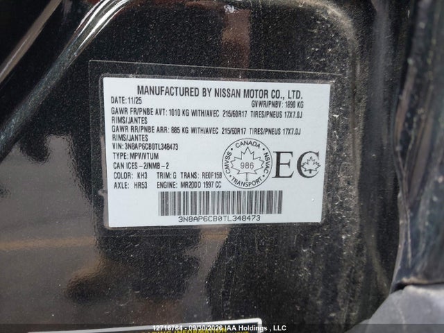 2026 Nissan Kicks Sv Awd Cvt მანქანა იყიდება აუქციონზე, vin: 3N8AP6CB0TL348473, აუქციონის ნომერი: 12716764