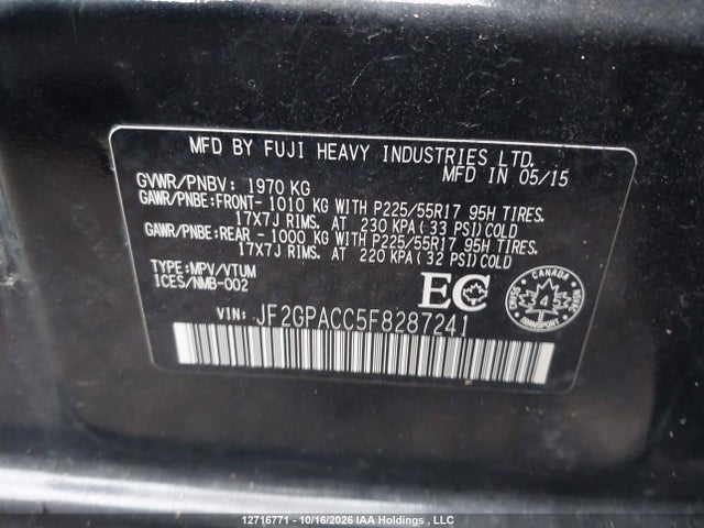 Subaru Xv Crosstrek 2.0 Premium 2015 JF2GPACC5F8287241 Image 9