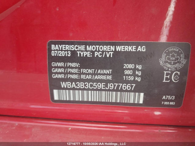 12716777 :رقم المزاد ، WBA3B3C59EJ977667 vin ، 2014 Bmw 328 Xi مزاد بيع