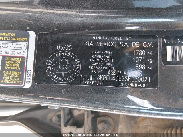 2025 Kia K4 Ex მანქანა იყიდება აუქციონზე, vin: 3KPFU4DE2SE150021, აუქციონის ნომერი: 12716780