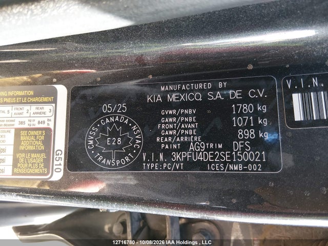 2025 Kia K4 Ex მანქანა იყიდება აუქციონზე, vin: 3KPFU4DE2SE150021, აუქციონის ნომერი: 12716780