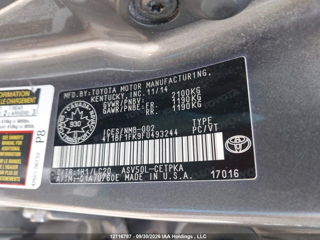 4T1BF1FK9FU493244 Toyota CAMRY XSE