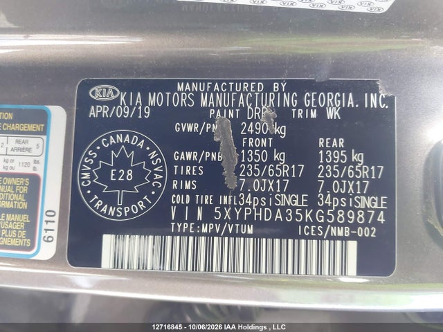 KIA SORENTO EX 2019 5XYPHDA35KG589874 Image 9