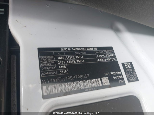 2025 Mercedes-benz Sprinter 2500 მანქანა იყიდება აუქციონზე, vin: W1Y4KCHY9SP798057, აუქციონის ნომერი: 12716848
