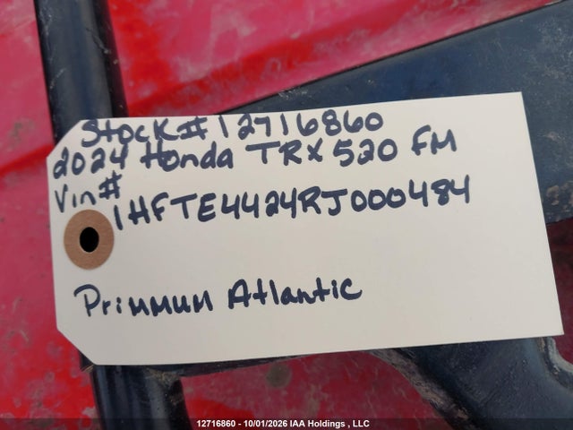 2024 Honda Trx520 Fm მანქანა იყიდება აუქციონზე, vin: 1HFTE4424RJ000484, აუქციონის ნომერი: 12716860