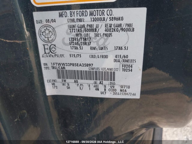 Aukcja sprzedaży 2005 Ford Super Duty F-350 Drw, vin: 1FTWW33P85EA35897, numer aukcji: 12716888
